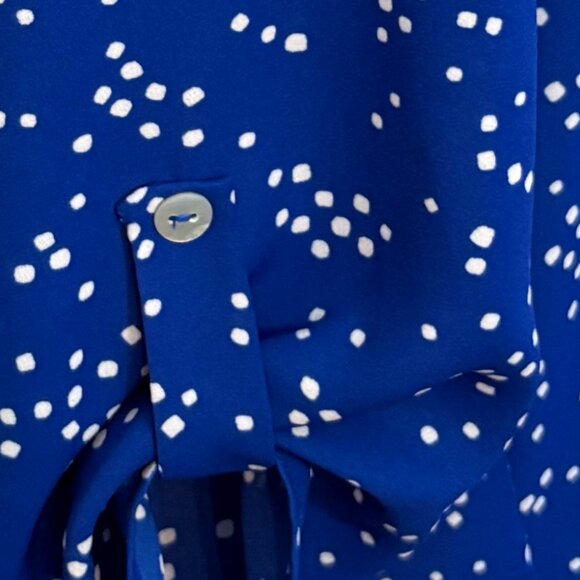 West Kei Royal Blue and White Dotted Blouse with Three-Quarter Sleeves, Medium - Picture 3 of 9